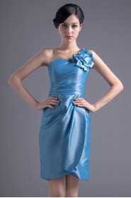 Taffeta One Shoulder Short Dress with Hand-made Flower