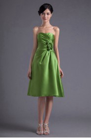 Satin Sweetheart Knee Length Dress with Hand-made Flowers