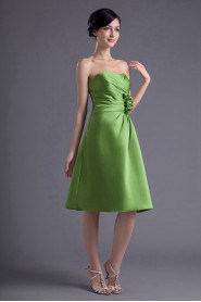 Satin Sweetheart Knee Length Dress with Hand-made Flowers