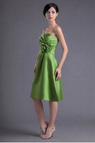 Satin Sweetheart Knee Length Dress with Hand-made Flowers