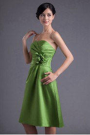 Satin Sweetheart Knee Length Dress with Hand-made Flowers