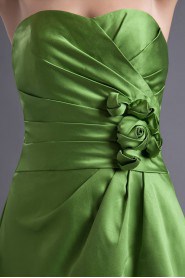 Satin Sweetheart Knee Length Dress with Hand-made Flowers