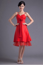 Satin and Organza Short Dress with Hand-made Flower