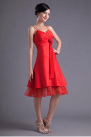 Satin and Organza Short Dress with Hand-made Flower