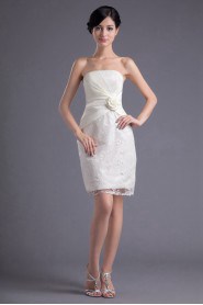 Satin and Lace Strapless Short Dress with Hand-made Flower