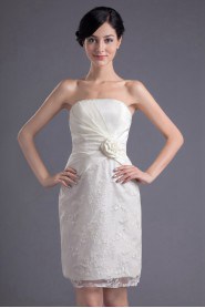 Satin and Lace Strapless Short Dress with Hand-made Flower