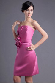 Satin Strapless Short Dress with Hand-made Flower