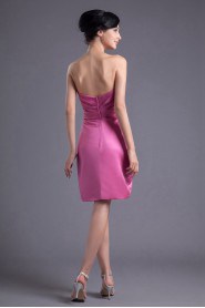 Satin Strapless Short Dress with Hand-made Flower