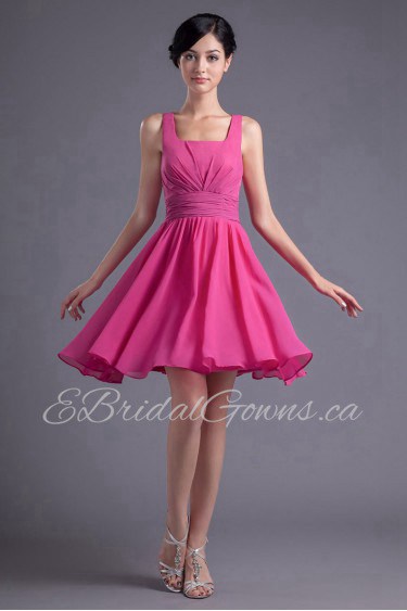 Chiffon Square A Line Short Dress with Sash