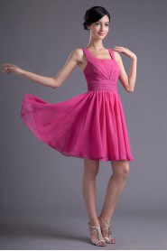 Chiffon Square A Line Short Dress with Sash