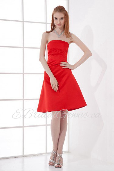 Satin Strapless A Line Dress