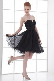 Net Sweetheart Short Dress with Embroidery