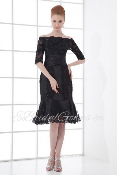 Lace Off-the-Shoulder Knee Length Dress with Half Sleeves