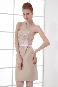 Satin Sweetheart Short Dress with Hand-made Flower