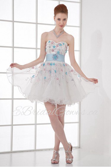 Organza Sweetheart Short Dress with Sash