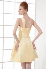 Satin One Shoulder Short Dress with Hand-made Flower