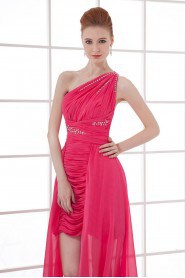 Chiffon Asymmetrical Short Dress with Gathered Ruched Bodice