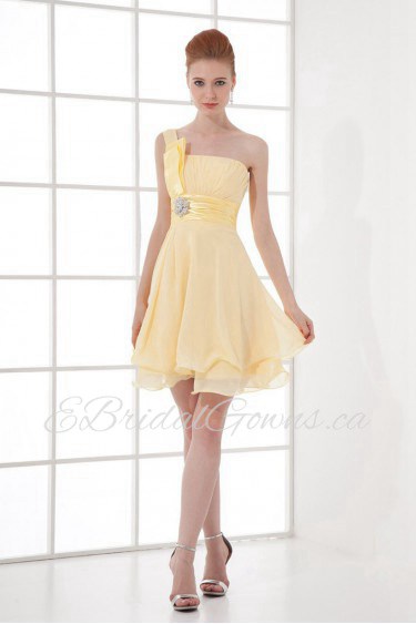 Chiffon One Shoulder Short Dress with Sash