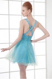 Organza V Neckline Short Dress with Sequins