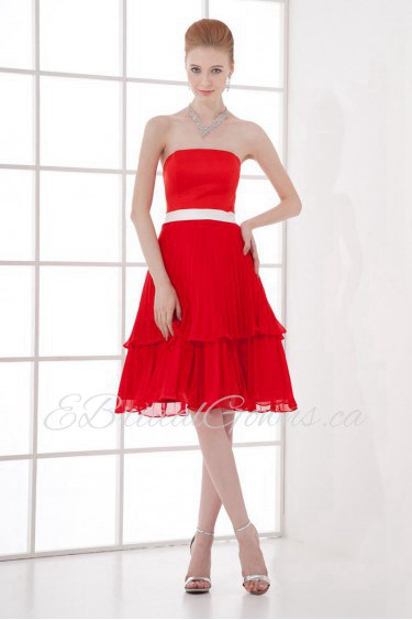 Chiffon Strapless Knee Length Dress with Sash