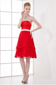 Chiffon Strapless Knee Length Dress with Sash