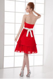 Chiffon Strapless Knee Length Dress with Sash