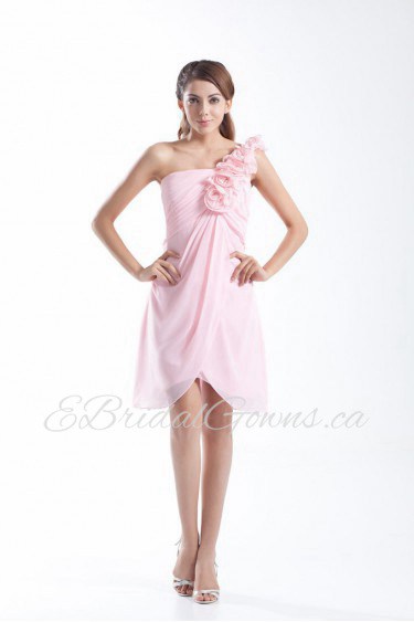 Chiffon One Shoulder Short Dress with Hand-made Flowers