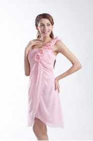 Chiffon One Shoulder Short Dress with Hand-made Flowers