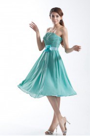 Chiffon Strapless Knee Length Dress with Hand-made Flower