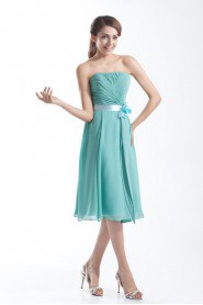 Chiffon Strapless Knee Length Dress with Hand-made Flower