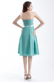 Chiffon Strapless Knee Length Dress with Hand-made Flower