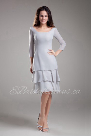 Chiffon Scoop Knee Length Dress with Three-quarter Sleeves