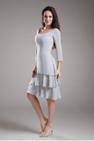 Chiffon Scoop Knee Length Dress with Three-quarter Sleeves