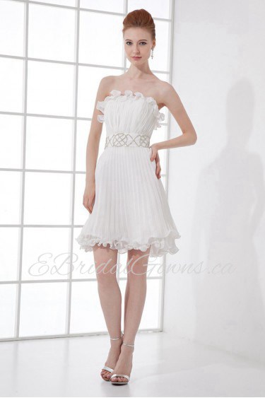 Chiffon Strapless Short Dress with Sash and Sequins