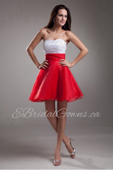 Organza Sweetheart Short A Line Dress with Embroidery