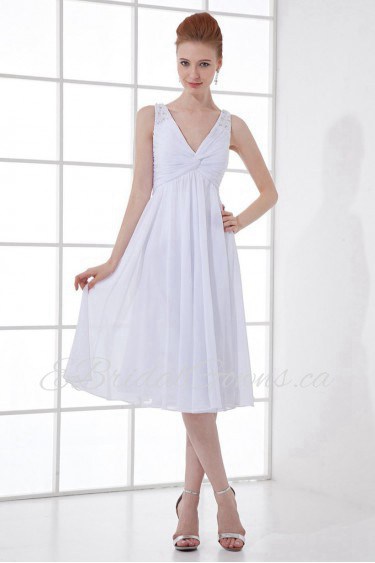 Chiffon V Neckline Knee Length Dress with Sequins