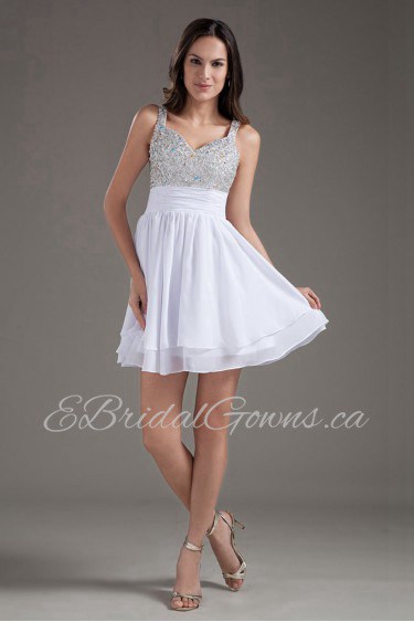 Chiffon Sweetheart White Short Dress with Sequins