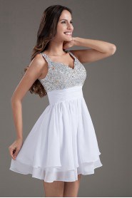 Chiffon Sweetheart White Short Dress with Sequins