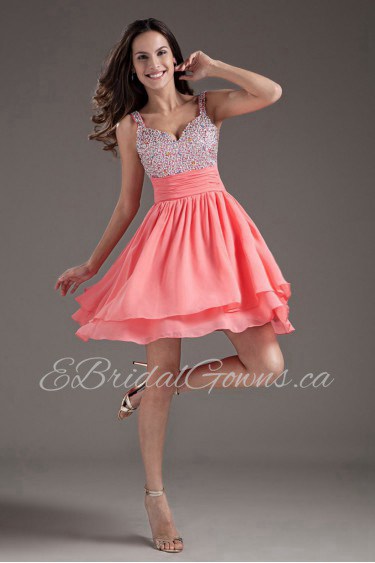 Chiffon Sweetheart Pink Short Dress with Sequins