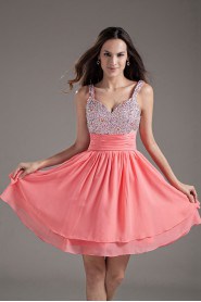 Chiffon Sweetheart Pink Short Dress with Sequins