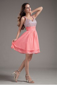 Chiffon Sweetheart Pink Short Dress with Sequins