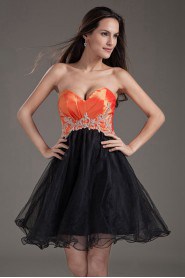 Organza Sweetheart Short Dress with Embroidery