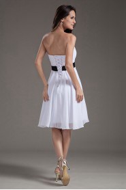 Chiffon Strapless Column White Knee Length Dress with Sash