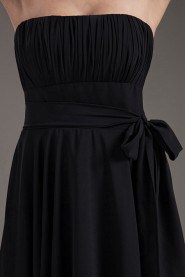 Chiffon Strapless Black Knee Length Dress with Sash