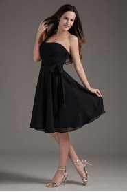 Chiffon Strapless Black Knee Length Dress with Sash