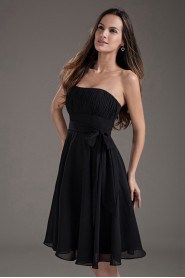 Chiffon Strapless Black Knee Length Dress with Sash