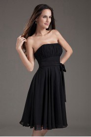 Chiffon Strapless Black Knee Length Dress with Sash