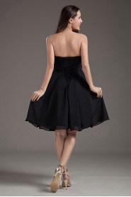 Chiffon Strapless Black Knee Length Dress with Sash