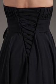 Chiffon Strapless Black Knee Length Dress with Sash