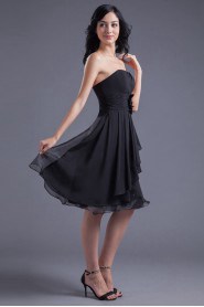 Chiffon Strapless Knee Length Dress with Hand-made Flower